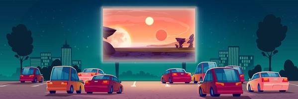 Drive-in movie theater with cars, open air cinema vector