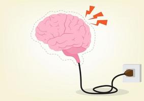 vector illustration The pale pink brain needs to be recharged by plugging in a charger. to increase power to give the brain energy for creativity more innovation