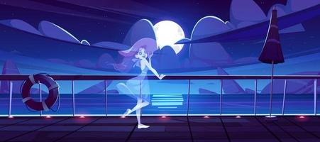 Woman ghost on cruise ship deck at night vector