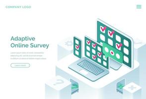 Adaptive online survey isometric landing page vector