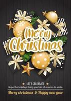 Merry christmas with glass ball and giftbox for flyer brochure background invitation theme concept. Happy holiday greeting banner and card template. vector