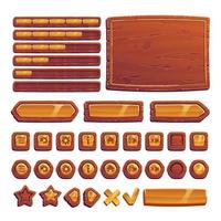 Wooden and gold buttons for ui game, gui elements vector