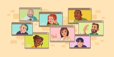 Diverse people virtual online video conference vector