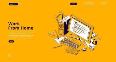 Programmer work from home isometric landing page vector