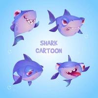 Funny shark character with different emotions vector