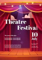 cartel de dibujos animados del festival de teatro con backstage rojo vector