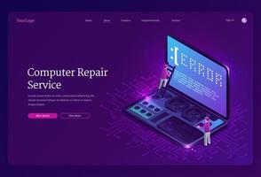 Computer repair service isometric landing page vector