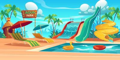 Aqua park with swimming pool and water slides vector