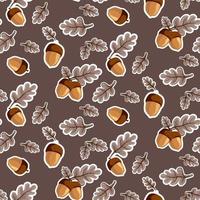 A pattern of acorns and leaves of different shapes and colors. Purple shades and a white contour in acorns. The repeating acorns are organized into an ornament. Suitable for printing on textiles. vector