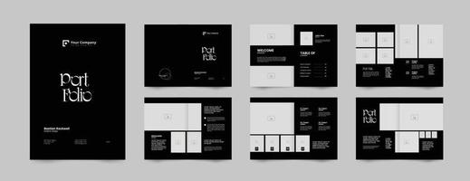 12 pages of minimalist photography portfolio layout design template, magazine, proposal, profile brochure template design vector