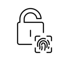 Lock with Fingerprint ID Line Icon. Finger Print Biometric Identification Linear Pictogram. Scan Unique Thumbprint, Safety Privacy Outline Symbol. Editable Stroke. Isolated Vector Illustration.