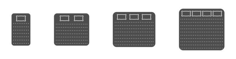 Mattress and Bed Size Dimension Black Silhouette Icon Set. Bed Length Measurement for Bedchamber in Hotel or Home Pictogram. Mattress Sizes for Bed Room. Isolated Vector Illustration.