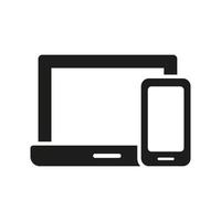 Mobile Phone and Computer Glyph Symbol. Smartphone and Laptop Silhouette Icon. Smart Devises Pictogram. Electronic Digital Technology, Cellphone, PC Display. Isolated Vector Illustration.