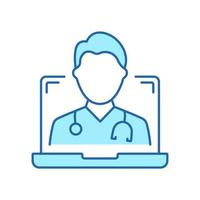 icono de línea de medicina digital en línea. médico en pictograma lineal en línea de atención médica de computadora. icono de contorno del servicio de medicina virtual. telemedicina trazo editable. ilustración vectorial aislada. vector