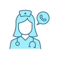 Online Medical Help Line Icon. Hospital Call Center Operator Linear Pictogram. Doctor Support Helpline Outline Icon. Medical Staff, Handset Phone. Editable Stroke. Isolated Vector Illustration.