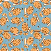 Pattern cookies with filling and biscuit crumbs on  blue background, hand drawn doodle drawing. National Cookie Day. vector