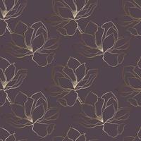 Magnolia pattern,contour flowers gold gradient and dark background. vector