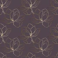 Magnolia pattern,contour flowers gold gradient and dark background. vector