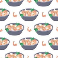 Udon noodles with seafood and tofu cheese background vector