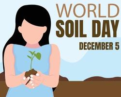 illustration vector graphic of a woman holding soil and plants in the garden, perfect for international day, world soil day, celebrate, greeting card, etc.