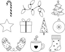 dibujos navideños en negro. conjunto de Navidad sobre un fondo blanco. vector