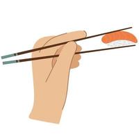 Hand holding a chopsticks with sushi vector