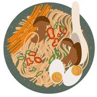 Ramen.Delicious ramen with boiled egg,mushroom and vegetable vector