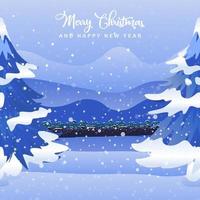 Merry Christmas wallpaper background with snowflakes and christmas tree vector