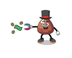 ilustración de personaje de choco chip atrapando dinero con un imán vector