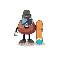 caricatura de la mascota del jugador de snowboard choco chip vector