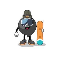 caricatura de mascota del jugador de snowboard con símbolo de coma vector