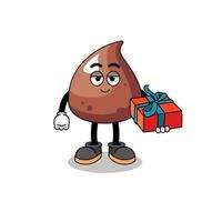 choco chip mascot illustration giving a gift vector