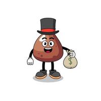 choco chip mascot illustration rich man holding a money sack vector