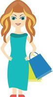 ilustración de vector de compras femeninas en un fondo. símbolos de calidad premium. iconos vectoriales para concepto y diseño gráfico.