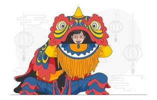 Awesome Lion Dance Attraction Concept vector