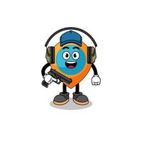 Character mascot of location symbol doing shooting range vector