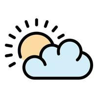 Sun behind cloud icon color outline vector