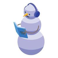 Snowman reading book icon isometric vector. Winter snow vector