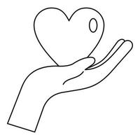 Heart in hand icon, outline style vector