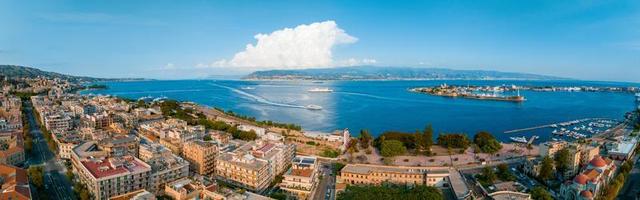 View of the Messina's port with the gold Madonna della Lettera statue photo