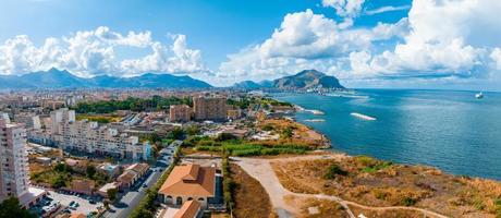 Aerial panoramic view of Palermo town in Sicily.