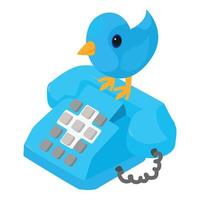 Medical consultation icon isometric vector. Blue bird on landline phone handset vector