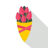 Bouquet of pink tulips icon, flat style vector