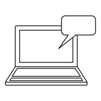 Laptop with blank bubble speech icon outline style vector