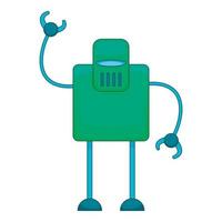 Green retro robot icon, cartoon style vector