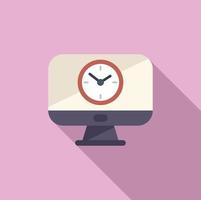 Monitor clock icon flat vector. Work project vector