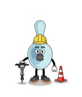 Character cartoon of spoon working on road construction vector