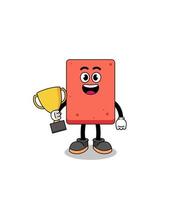 Cartoon mascot of brick holding a trophy vector