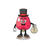 ilustración de mascota de anacardo hombre rico sosteniendo un saco de dinero vector