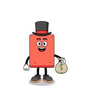 brick mascot illustration rich man holding a money sack vector